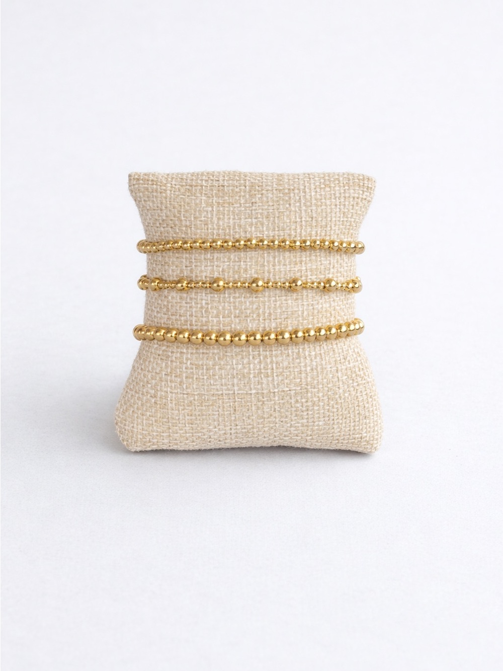Gold Beaded Stretch Bracelet Set  of 3 - Elegant Women’s Jewelry - Picture 7 of 8